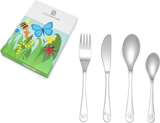 Zilverstad - Kinderbestek 4-delige set Natuurvriendjes RVS 18/10 van Zilverstad