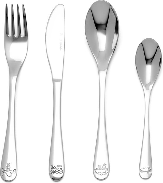 Zilverstad Kindercouvert nijntje voertuigen, 4-delig, RVS, met voorleesboekje nijntjes voertuigen INCLUSIEF NAAMGRAVURE van Zilverstad