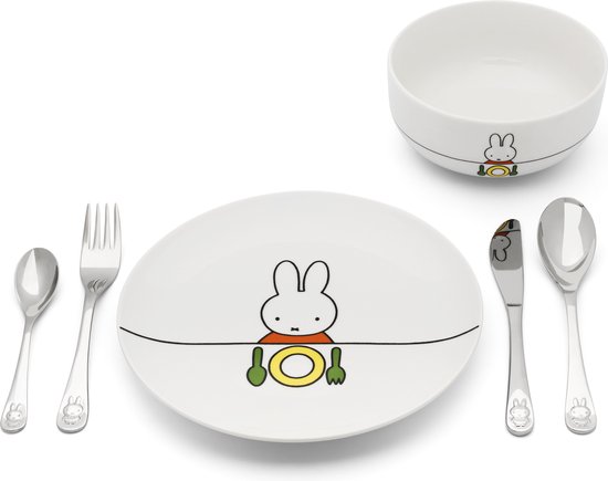 Zilverstad - Kinderservies nijntje 6-delig porselein/RVS 18/10 van Zilverstad