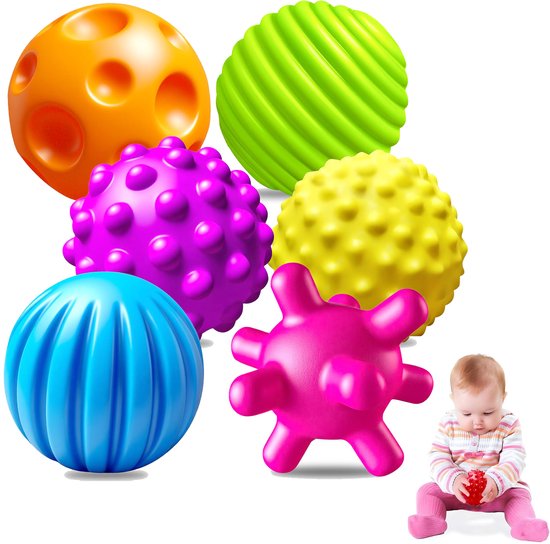 Zintuiglijke Ballen voor Baby's - Zintuiglijk Babyspeelgoed 6-12 Maanden & Peuters 1-3 Jaar - Heldergekleurde, Gestructureerde Zachte Ballen - Montessori Speelgoed voor Baby's 6-12 Maanden - 6-delige Cadeauset met Zachte Ballen van Merkloos