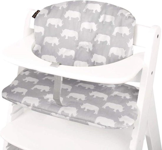 Zitkussen 2-delig voor Hauck Alpha en Hauck Beta hoge stoel - gecoat en dik gevoerd - grijs neushoorn - machinewasbaar van Bellochi.