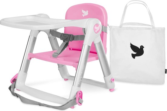 zitverhoger opvouwbare zitverhoger kinderzitje met dienblad, draagbare reisstoel met tas, kinderstoel om te eten (Sakura) roze van Yoleo