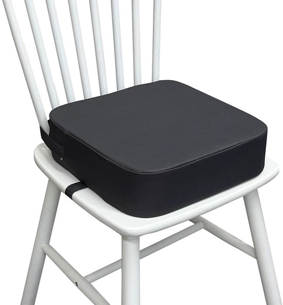 Zitverhoger voor Kinderen - Kinderzitje - Zitverhoger - 34x34x9Cm - Wasbaar - Demonteerbaar - met 2 Veiligheidsgespen - antislip stoelverhoging - Kinderstoelkussen - Voor kleine kinderen, eetkamerstoel, verhoging pad, eetkamer - Donkergrijs van Merkloos