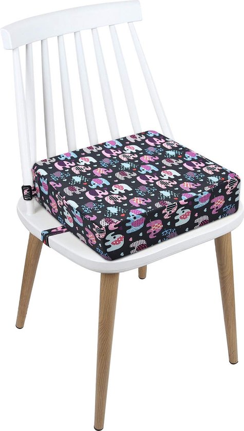 Zitverhoging stoel, zeildoek, karikatuur, wasbaar, 2 riemen, veiligheidsgesp, zitverhoging, voor eettafel, draagbare boosterstoel (olifant roze) van Liyoung