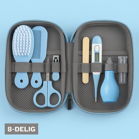 ZoeZo Design - Baby Verzorgingsset - Blauw – 8-delige Geschenkset - Baby Verzorgingsproducten – Complete Manicureset & Nagelset – Perfect Kraamcadeau - Verzorgingskit van ZoeZo Design