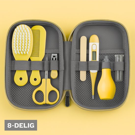 ZoeZo Design - Baby Verzorgingsset - Geel – 8-delige Geschenkset - Baby Verzorgingsproducten – Complete Manicureset & Nagelset – Perfect Kraamcadeau - Verzorgingskit van ZoeZo Design