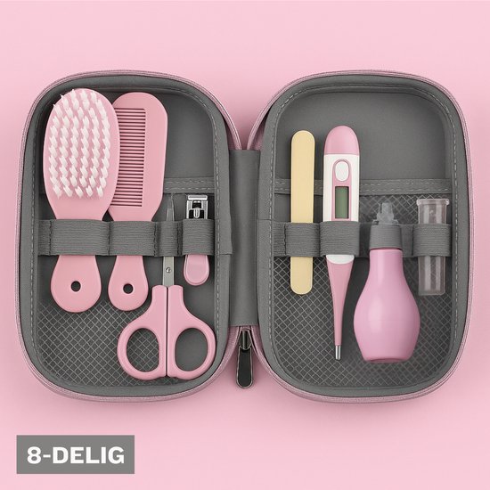 ZoeZo Design - Baby Verzorgingsset - Roze – 8-delige Geschenkset - Baby Verzorgingsproducten – Complete Manicureset & Nagelset – Perfect Kraamcadeau - Verzorgingskit van ZoeZo Design