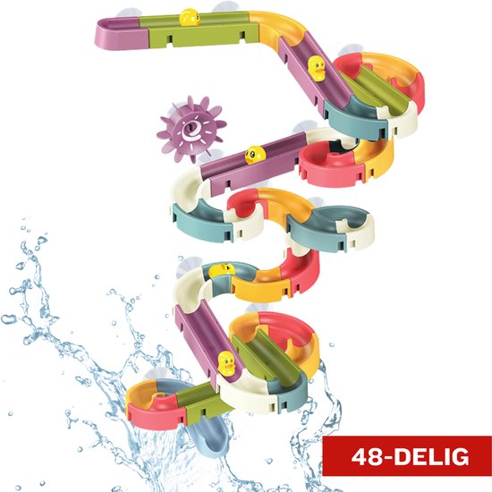 ZoeZo Design - Waterval Glijbaan voor Baby's & Peuters - Water Knikkerbaan Speelset - 48-delig - Bad Montageset met Eendjes - Badspeelgoed Kinderen - Kinderspel - Waterglijbaan van ZoeZo Design
