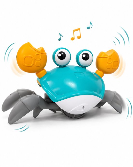 ZoeZo Lopende Krab Bewegend Speelgoed - Sensorisch - Montessori - Motoriek - Leren kruipen - Met Muziek en Licht - Tummy Time Kinderspeelgoed - Voor Baby en Peuter - Blauw van ZoeZo Design