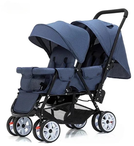 Zolara Duo Comfort Kinderwagen - Dubbele kinderwagen - Tweeling - Tweelingwagen - Tweeling buggy - Duowagen - Blauw van Merkloos