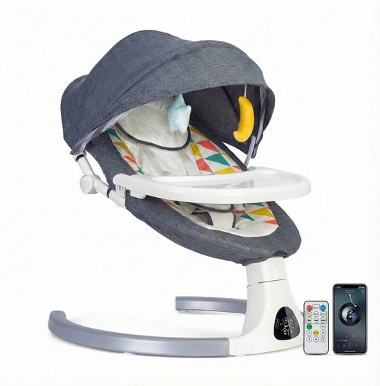 Zonaro Elektrische Wipstoel – Babyschommel – Baby Swing – Schommelstoel Baby – Wipstoeltje – 5 Snelheden – Bluetooth Muziekfunctie & Timer – Met Speelboog & Afstandsbediening – Grijs van Zonaro