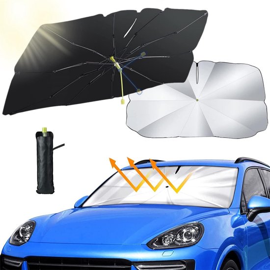 Zonnescherm Auto - 140*75cm - Opvouwbare Paraplu Voor Voorruit - Zonwering Raam - Zonwering Auto - Overtrek - Auto Accessoires - Zonwering Zijruiten - Zelfklevend - UV Protectie - Privacy - Voor de Meeste Auto's, SUV's en Vrachtwagens - Zwart