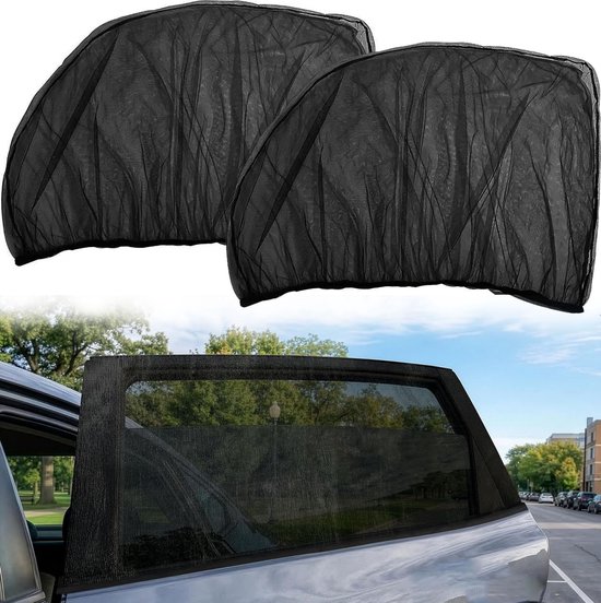 Zonnescherm Auto - 2 Stuks - Luxe Auto Raamhoes - Auto zonnescherm voor achterraam - Zonnescherm Auto Zijruit - UV Protectie - Zonnescherm Auto Baby & Kind - Muggenscherm - Zonwering Auto - Zonwering Raam - Luchtdoorlatend - Auto Accessoires - Zwart