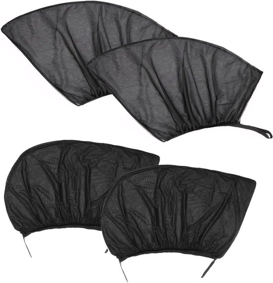 Zonnescherm Auto - 4 Stuks - Geschikt voor- en achterruiten - Polyester - UV Bescherming - Zonnescherm Voor Auto Baby & Kind - Zonwering Auto Raam - Auto Zonnescherm - Auto Accessoires - Universele - Zwart van Merkloos