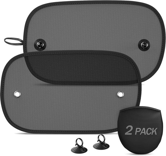 Zonnescherm Auto Baby - 2 stuks - Zonnescherm Auto - Nylon - Met Zuignappen - UV Protectie - Zonwering Zijruiten - Autozonnescherm - Privacy，Bescherming tegen Zonlicht - 51x31cm - Zwart
