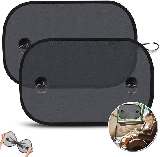 Zonnescherm Auto Baby - 2 Stuks - Zonnescherm Auto - Zonwering Auto - Zonwering Raam - Auto Zonnescherm - Zonnescherm Auto Zijruit - Uv Protectie Voor Baby En Kind - Zonwering Zijruiten - Met Zuignappen En Opbergtas - Zelfklevend - One Size - Zwart van Merkloos