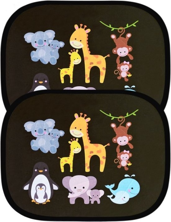 Zonnescherm Auto Zijruit Kind - Zonwering Auto Zelfklevend - UV Protectie - Autozonnescherm voor kinderen - 2 stuks - Dieren Multi Colour van Dresz