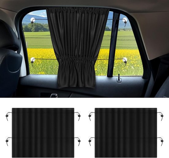 Zonnescherm voor babyauto's - Isolerend gordijn voor auto-interieur - Autozijramen - 2 stuks - 65 x 50 cm - voor zonwering, privacy, bescherming van passagiers, kinderen en huisdieren - zwart van Merkloos