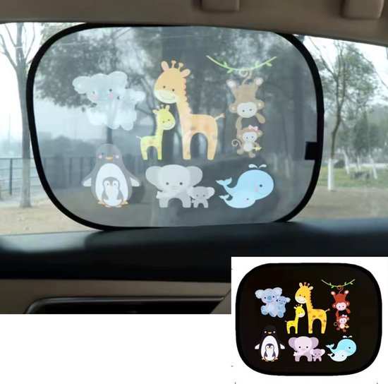 Zonnescherm voor in de auto - Autoraam scherm - Kinder zonnescherm - Zelfklevende Zonnewering voor in de auto - UV bescherming voor baby's - Met dierenprint - 1 stuk - CHPN