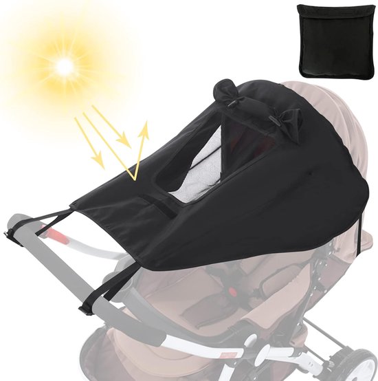 Zonnezeil voor kinderwagen, universeel zonnescherm voor kinderwagen met uv-bescherming 50+, verstelbare kinderwagen zonwering met kijkvenster en zijvleugels, uv-bescherming voor buggy (zwart) van Acomon