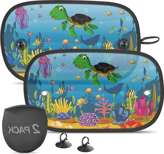 Zonwering auto baby 2 stuks - Zonnescherm autoruit UV-bescherming - Universele autoraam tinten met zuignappen - 51 * 31 CM (Schildpad) - Zonnescherm van Petex
