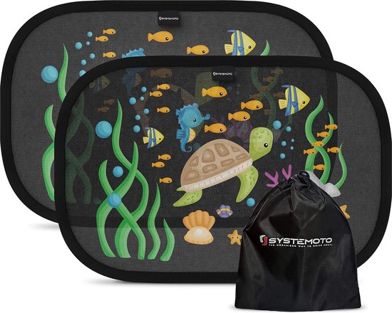 Zonwering voor baby's met UV-bescherming (set van 2) - zonwering voor autoruiten van kinderen met schattige diermotieven, Sea Life van Luchild