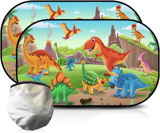 Zonwering voor in de auto, baby, met uv-bescherming, zonneklep voor kinderen, cartoon-dinosauruspatroon, opvouwbaar, voor kinderen, autoruiten, zonnescherm, voor baby's, 44 x 35 cm, 2 stuks van Writool