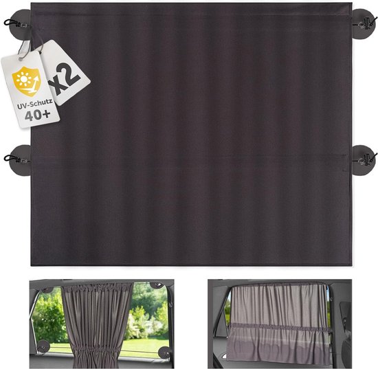 Zonwering voor in de auto; schuifgordijntje tegen de zon, de hitte en uv-straling; groot formaat (68 x 50 cm) voor grote zijruiten; antraciet/zwart, dubbele verpakking, donkergrijs van Carpoint