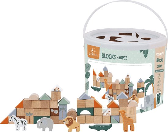 Zookabee 50 stuks Beuken houten Jungle blokken in ton.  100% FSC van Zookabee