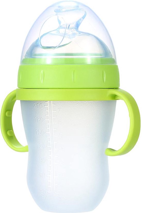 Zuigfles Siliconen Babyfles met Handvaten | Voedingsfles Melkfles voor Baby Drinkbeker | 240ml Groen van Little Dutch