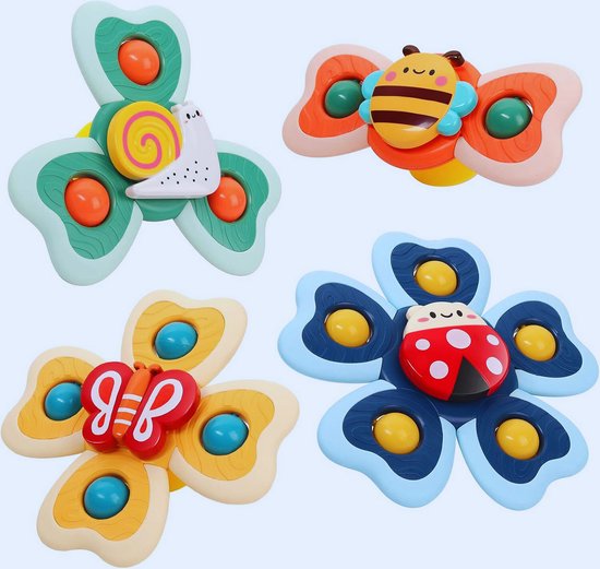 Zuignapspeelgoed Voor Baby's - Set Van 4 Stuks Sensorisch Speelgoed Voor Kinderstoel - Badtafel & Reizen - Perfect Cadeau Voor Peuters Van 1 Tot 3 Jaar