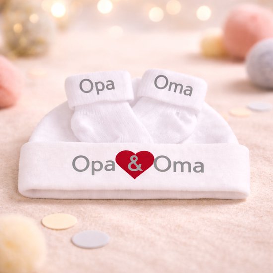 Zwangerschapsaankondiging Opa & Oma – Baby Mutsje en Sokjes Set – Origineel Cadeau voor Toekomstige Grootouders