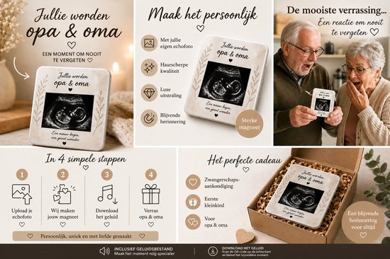 Zwangerschapsaankondiging Opa & Oma – Echofoto Magneet-Geluid- Cadeau – Je Wordt Opa & Oma Verrassing van Merkloos