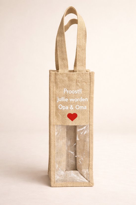 Zwangerschapsaankondiging Wijnfles Tas – Jullie Worden Opa & Oma – Jute Cadeautas