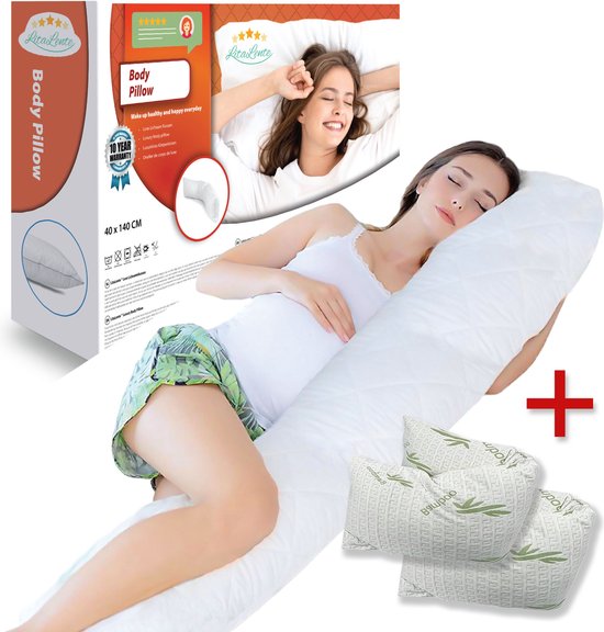 Zwangerschapskussen + 2x bamboe sloop - Ergonomisch Lichaamskussen Zwangerschapskussen - body pillow - Voedingskussen - Kniekussen - Body Pillow met afneembare hoes - Dubbel Gestikte Randen van Zenssy