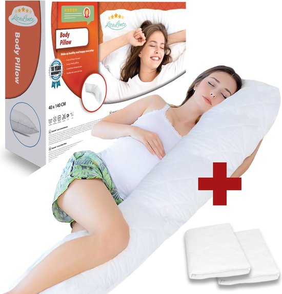 Zwangerschapskussen + 2x gewatteerde sloop - Ergonomisch Lichaamskussen Zwangerschapskussen - body pillow - Voedingskussen - Kniekussen - Body Pillow met afneembare hoes - Dubbel Gestikte Randen van Litollo