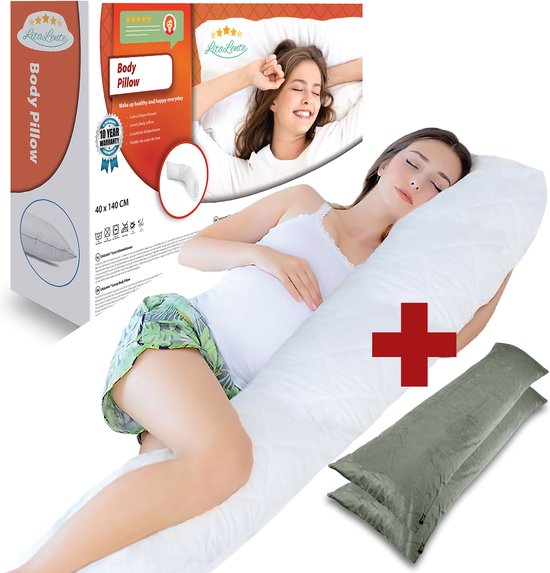 Zwangerschapskussen + 2x Zilver Velvet sloop - Ergonomisch Lichaamskussen Zwangerschapskussen - body pillow - Voedingskussen - Kniekussen - Body Pillow met afneembare hoes - Dubbel Gestikte Randen van Philipsavings