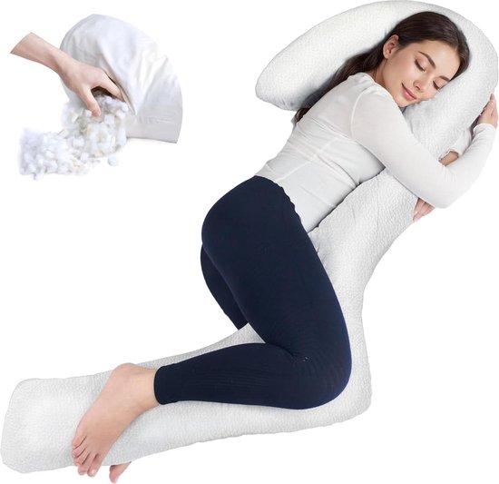 Zwangerschapskussen 3-vormig traagschuim - 173 cm lang - slaapondersteuning voor rug heupen benen taille buik - met overtrek - wit van Koala Babycare