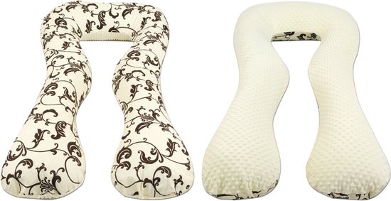 Zwangerschapskussen - 300 cm - minky dot en blaadjes - crème bruin van Mamaloes