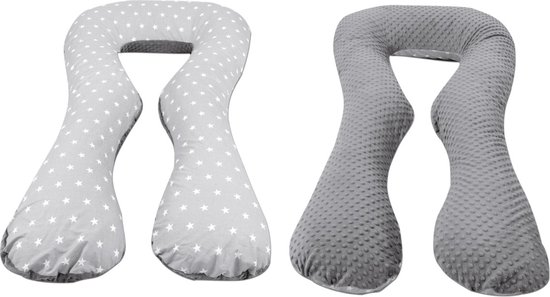 Zwangerschapskussen - 300 cm - minky dot en sterretjes - grijs van Litollo