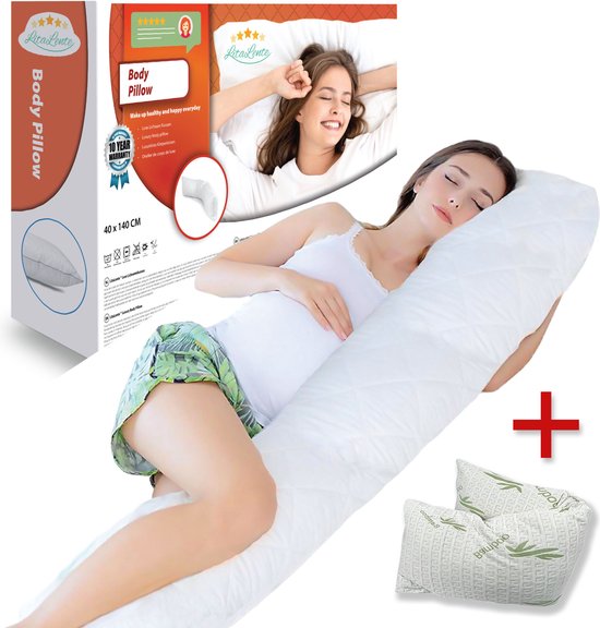 Zwangerschapskussen + bamboe sloop - Ergonomisch Lichaamskussen - body pillow - Voedingskussen - Kniekussen - Body Pillow met afneembare hoes - Dubbel Gestikte Randen Zwangerschapskussen van Merkloos