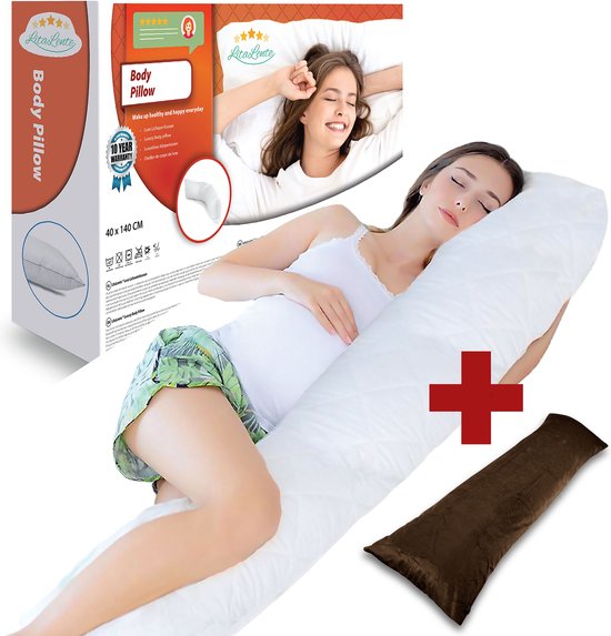 Zwangerschapskussen + Bruin Velvet sloop - Ergonomisch Lichaamskussen - body pillow - Voedingskussen - Kniekussen - Body Pillow met afneembare hoes - Dubbel Gestikte Randen Zwangerschapskussen van Snoozzz
