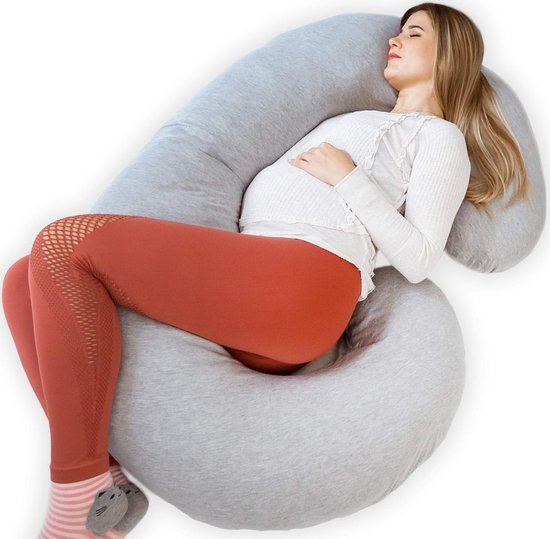 Zwangerschapskussen C-Vorm - Body Pillow & Lichaamskussen - Zijslaapkussen Volwassenen - Voedingskussen & Borstvoedingskussen - Pregnancy - Grijs -125x75x20cm - Afneembare Hoes van Merkloos