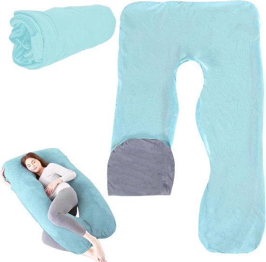 Zwangerschapskussen - Kussen U-vormige kussensloop katoen afneembaar lichaamskussen vervangende hoes voor volwassenen voedingskussen machinewasbaar 140 x 80 cm lichtblauw + grijs - Rainbow van Rainbow