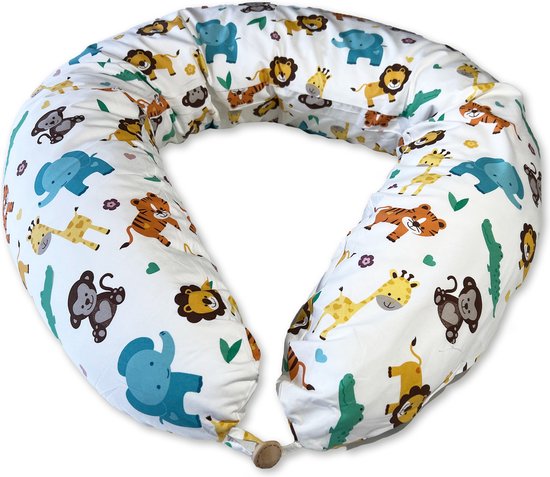 Zwangerschapskussen om te slapen - Donut voor pasgeborenen - borstvoedingskussen - Voedingskussen - Wit met Jungle Dieren | Baby Jean | van Baby Jean