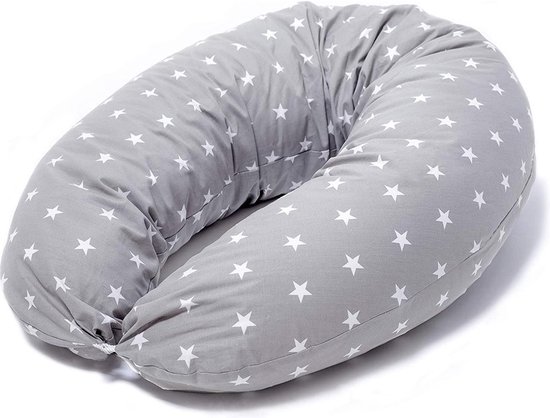 Zwangerschapskussen om te slapen | Zijslaapkussen | Voedingskussen | Om op de zij te slapen | 100% Katoenen afneembare Hoes | Borstvoedingskussen | Positioneringskussen | Babykussen | Lichaamskussen | Body pillow | Grijs met Witte Sterren | Dormivo van Merkloos