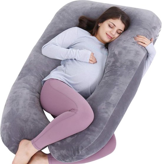 Zwangerschapskussen U-vormig hoofdkussen voor zwangere vrouwen met afneembare fluwelen hoes (grijs) - Comfortabel en ondersteunend Pregnancy pillow van QUEEN ROSE