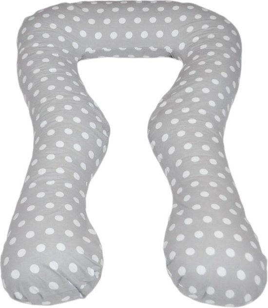 Zwangerschapskussen - Voedingskussen - 100% katoen - 300 cm - grijs met witte stipjespatroon AP Moeder & Kind van AP Moeder & Kind