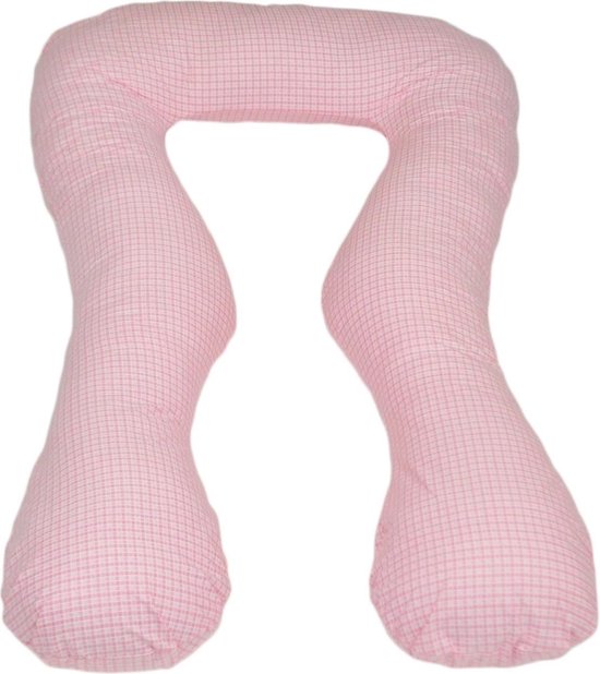 Zwangerschapskussen - Voedingskussen - 100% katoen - 300 cm - roze met roze ruitjespatroon van HuggyBerry