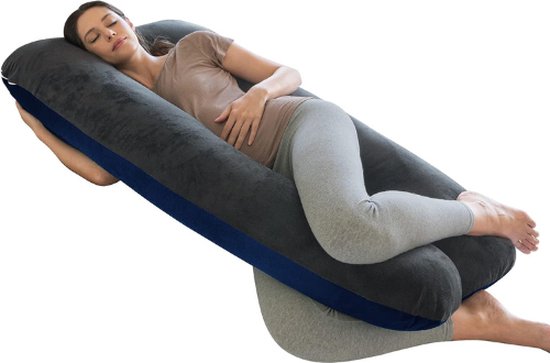 Zwangerschapskussen XXL 158cm - Hoofdkussen - afneembare hoes - Voedingskussen U Vorm - Blauw van Niimo